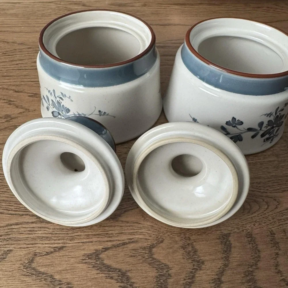 Noritake Stoneware Pleasure #8344 Sugar Bowl with Lid Japan Vintage Set of 2 EUC